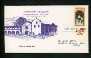 Us Fdc 1373 California Missions M - 13 1969 San Diego Ca Settlement Mr.  Zip