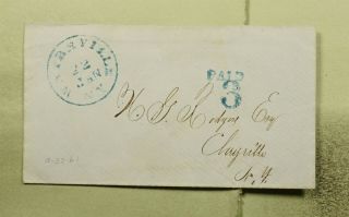 Dr Who Waterville Ny Stampless Paid 3c To Clayville Ny E49509