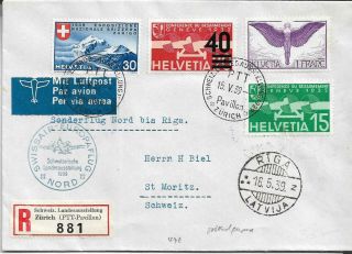 Switzerland 1939 Reg Cover With 1f Air With Swiss Air Cachet To St Moritz 132