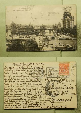 Dr Who 1930 Netherlands Rotterdam Postcard To Romania E56915