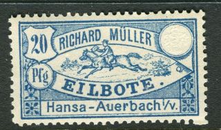 Germany; 1870s - 80s Early Local Privat Post Issue,  R.  Muller Hinged 20pf.
