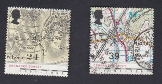 1991 Great Britain 24p.  & 39p.  Bicentenary Of Ordnance Survey.  Kent Maps
