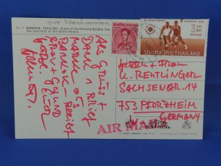 Thailand Postcard Bangkok Scene Emerald Buddha Temple 1960s To Germany (n6/71)