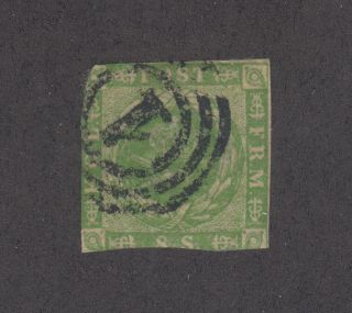 Denmark Sc 8 1858 8s Green Royal Emblems,  1 In Target Cancel