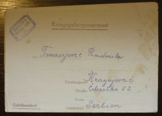Wwii Germany - Serbia - Pow Letter Serbien Yugoslavia J13