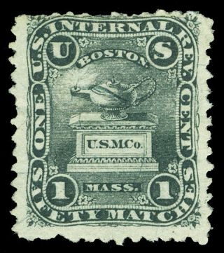 Scott Ro180b 1871 1c U.  S.  M.  Co.  Match Revenue On Silk Paper Fine Cat $30