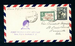 Fiji To Auckland First Trans Pacific Air Mail Cover (s129)