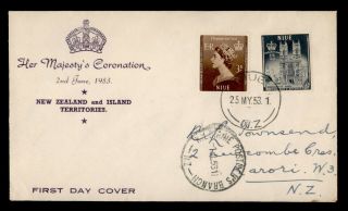 Dr Who 1953 Niue Fdc Qeii Coronation Cachet Combo To Zealand E51516