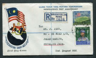 31.  08.  1958 Malaysia Malaya Independent Set Stamps On Fdc Brickfields Rd Cds Pmk