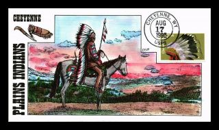 Dr Jim Stamps Us Cheyenne Plains Indian Headdress Hand Colored Collins Fdc Cover