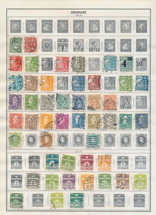 DENMARK • 6 sheets of stamps from an old Harris Album pages.  Over 150 different 2