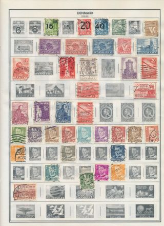 DENMARK • 6 sheets of stamps from an old Harris Album pages.  Over 150 different 3