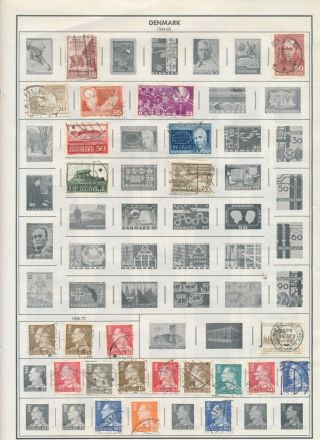 DENMARK • 6 sheets of stamps from an old Harris Album pages.  Over 150 different 5