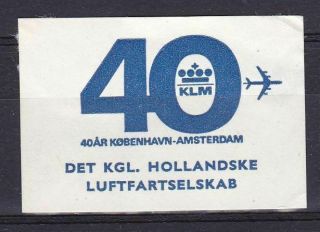 Netherlands,  Airmail Label,  Klm 40 Years A 