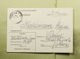 Dr Who 1941 Germany Pow Frank To Lithuania Wwii Censored Postcard E71481