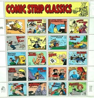 Comic Strip Classics Usps 32 Cent Postage 20 Stamp Sheet Collectible 1995 Vtg