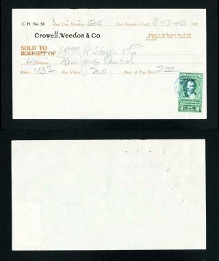 Stock Memorandum From Crowell,  Weedon & Co.  With Us Revenue Dated 3 - 17 - 1943
