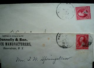 North Yonkers,  1897 & Haverstraw,  1895 Cancels On Covers With 2 Cent Red Stamps