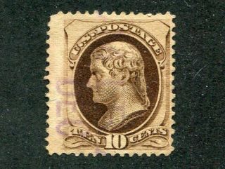 1878 U.  S.  Scott 188 Ten Cent Jefferson Stamp - Purple Cancel