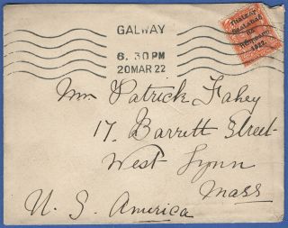 W605 - Ireland 1922 2d On Cover,  Galway Machine Cancel Usa