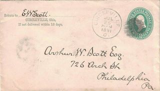 1891 Circleville,  Ohio Cancel On A Cover Sent To Philadelphia,  Pennsylvania