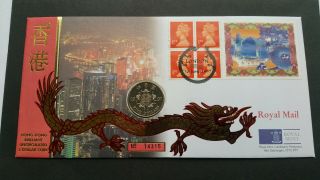1997 Hong Kong Handover First Day Coin Cover Brilliant Uncirculated 5 Dollar