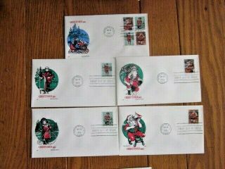 Christmas 1995 Complete Set 5 Farnam Cachet Fdcs Nostalgic Santa Claus & Kids