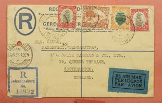1935 South Africa Registered Letter Stationery Johannesburg Airmail To England