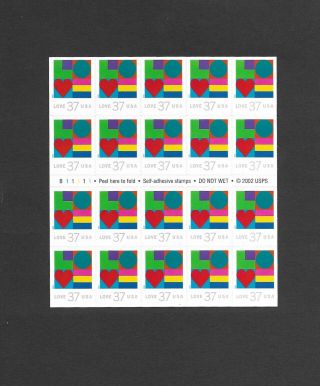 Us Stamps Sc 3657 Love Sheet Of 20 Mnh 37c Sa 2002