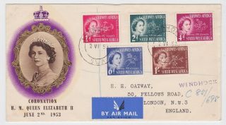 South West Africa Registered Airmail Fdc 1953 Coronation Set
