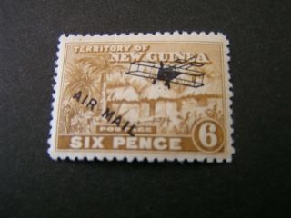 Guinea,  Scott C7,  6p.  Value 1931 Native Huts Ovpt Air Mail Issue Mnh