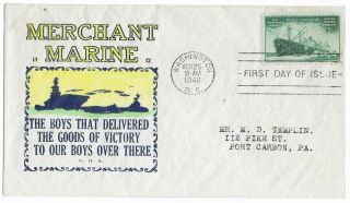 1946 Fdc,  939,  3c U.  S.  Merchant Marine,  G.  H.  A.  Cachet