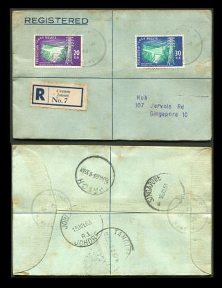 Malaya/malaysia Johore 1963 Regd Cover To Singapore,  Chamek Skeleton Postmark.