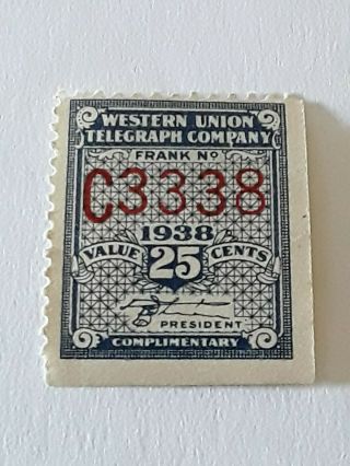 1938 Complimentary 0.  25 Cent Revenue Stamp Telagraph Wu Co.