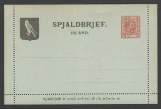 Iceland 1913 10o Red Lettercard H&g A6 Mi.  K6