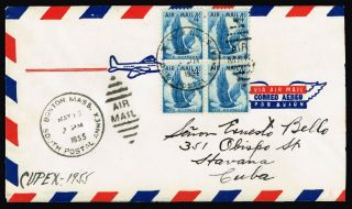 Us Stamp Cover 1955 5c Blk Of 4 Air Mail Stamp Cover To Cuba