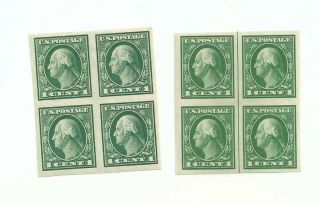 U.  S.  Stamps Scott 408 One Cent Washington Set Of 2 Blocks Of 4 W Line Block
