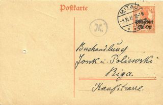 Latvia / German Occup.  Ob.  Ost 1917,  7½ Pf.  Stationery.  Mitau Censored