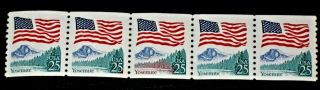 Us Freak Coil Strip Of 5 W Center Different Color Scott 2280 Red Yosemite Mnh