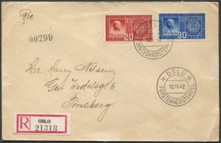 Norway 1942 European Postal Congress Scott 253 - 54 On Registered Fdc