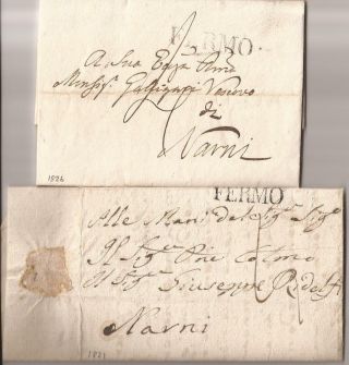 Italy - 2 Early Fermo Fl Stampless Covers - 1821 & 1826 - Both Going To Narni
