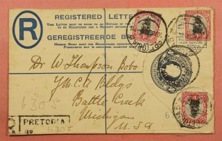 1930 South Africa H&g C6 Registered Letter Stationery Pretoria To Usa