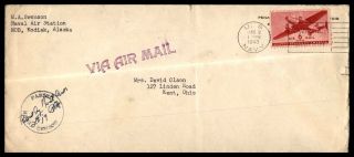 Us Navy Air Station Kodiak Alaska Jan 9 1943 Air Mail Censored Cover To Kent Ohi