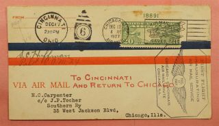 1927 Pilot Signed First Flight Chicago Il To Cincinnati Round Trip