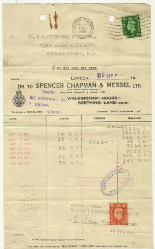 Gb 1939 Chemical Manufacturer Invoices