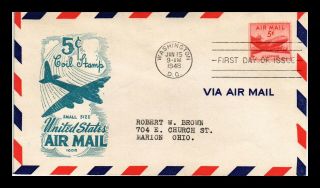 Dr Jim Stamps Us 5c Small Size Air Mail Coil Ioor First Day Cover Scott C37