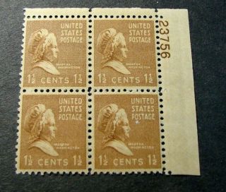 Us Plate Blocks Stamp Scott 805 Martha Washington 1938 (durland) Mnh L280