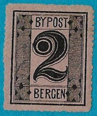 , 1868 Bergen Norway Scandinavian Local Private Post S/a 1 F2 2 Skilling Mh