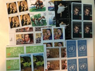 Stamps.  10 32 Cent Blocks.  Fv $12.  80