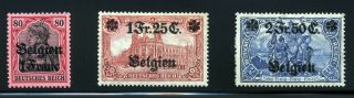Belgium,  German Occup.  1914.  1 Fr 2.  5 Fr.  Sc N7,  N8,  N9.  Mh